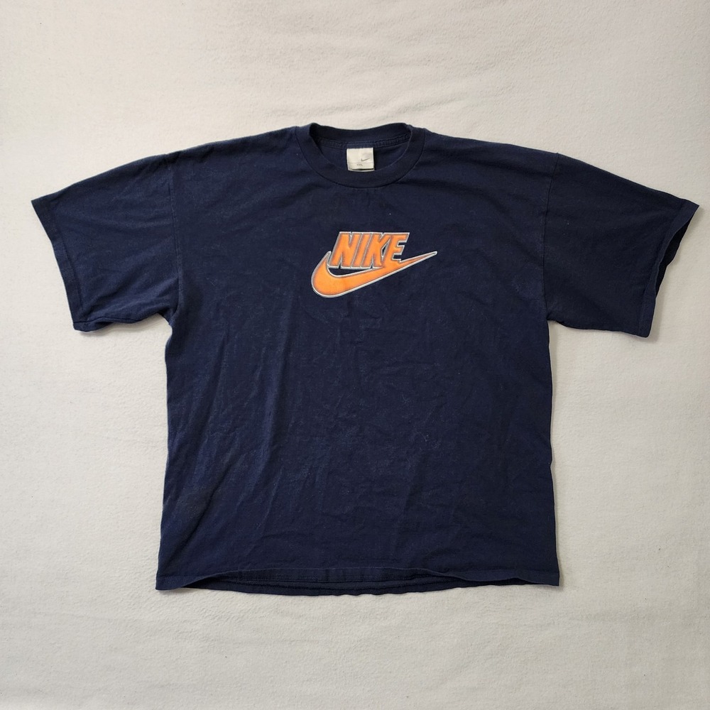 Vintage Y2k Nike T Shirt Mens 2XL Blue Orange Skater Grunge Hip Hop Spellout